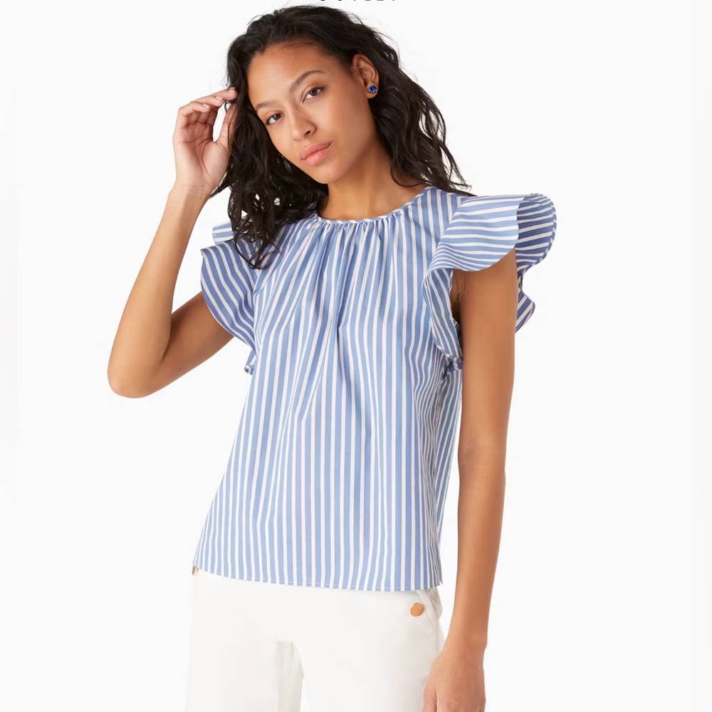 kate spade Blue and White Striped Ruffle Sleeve Blouse
